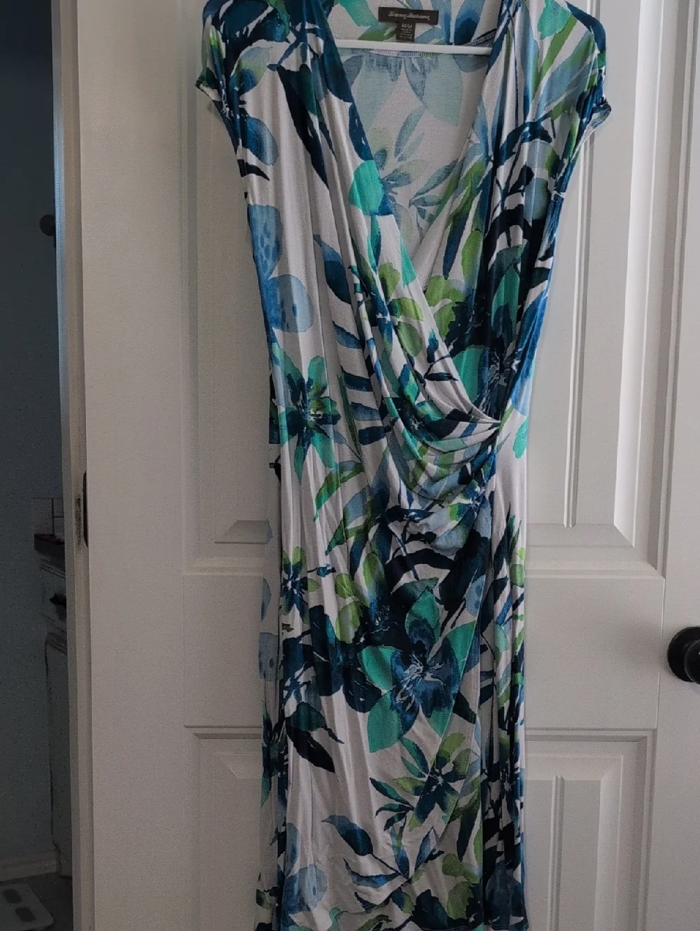 Tommy Bahama Blue & Green Floral Wrap Midi Dress - Picture 1 of 6